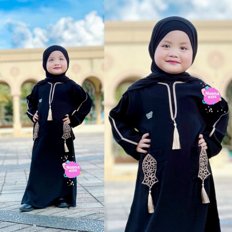 Noona Kids 1-14 Tahun Dress Anak Perempuan Gamis Anak Abaya Anak Busana Muslim Anak Bordir Komputer 
