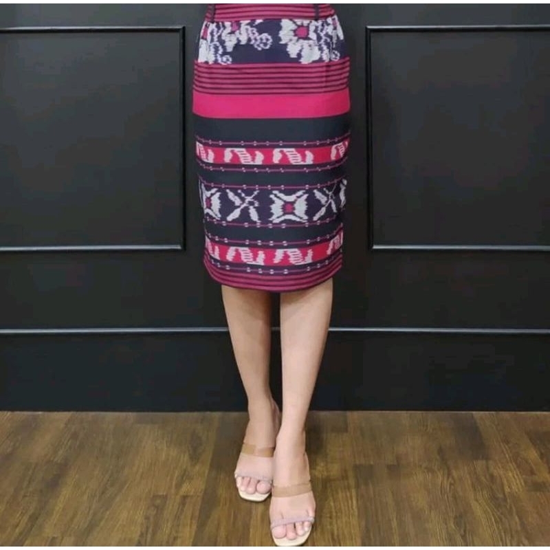 TERMURAH ROK TENUN SPAN WARNA MERAH PINGGANG PAKAI KARET