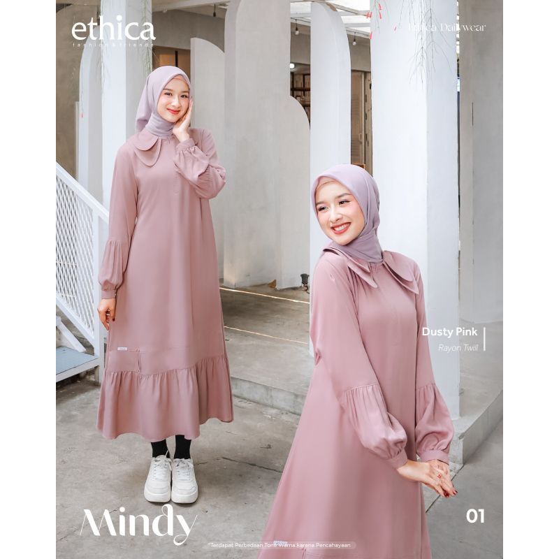 MIDI DRESS ETHICA MINDY 01 BLACK, CREAM, DUSTY PINK / MIDI DRESS TERBARU / GAMIS MIDI DRESS ETHICA O