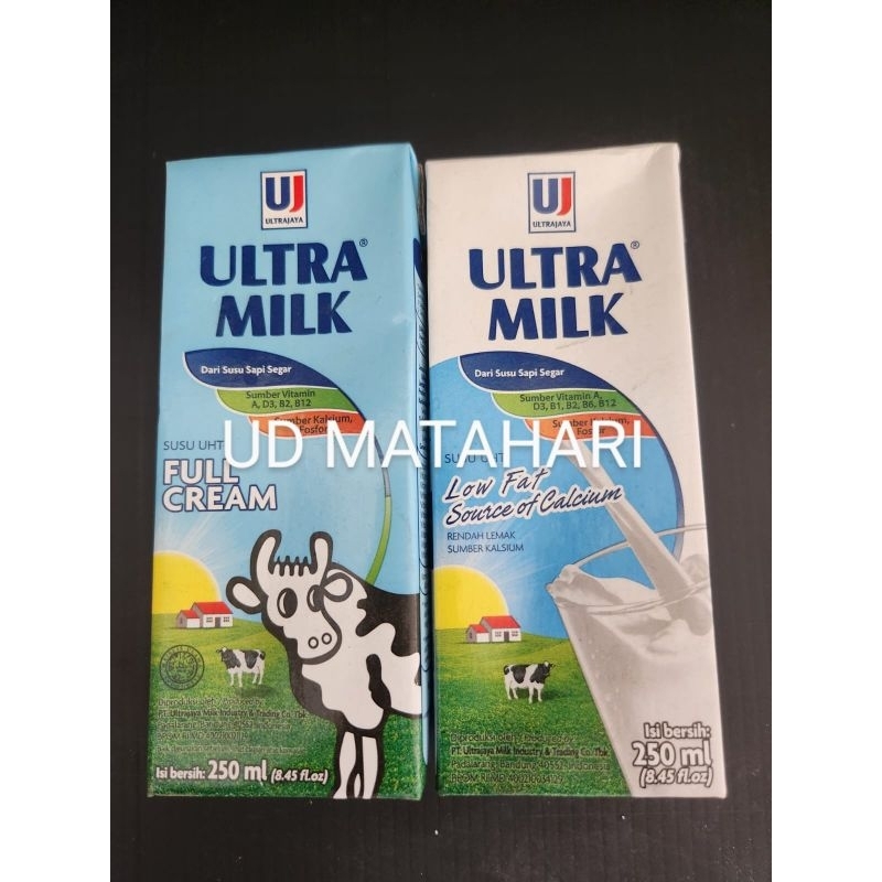 

Susu Full Cream Ultra Milk 250ml / Susu Low Fat Rendah Lemak 250ml / Susu UHT Full Cream 1 Liter