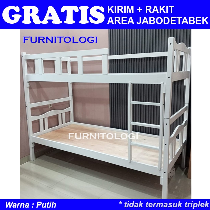 Ranjang 2 Susun Putih - Ranjang Tingkat 2 Susun Bunk Bed Minimalis 90x200 tanpa Sorong Dipan Tingkat