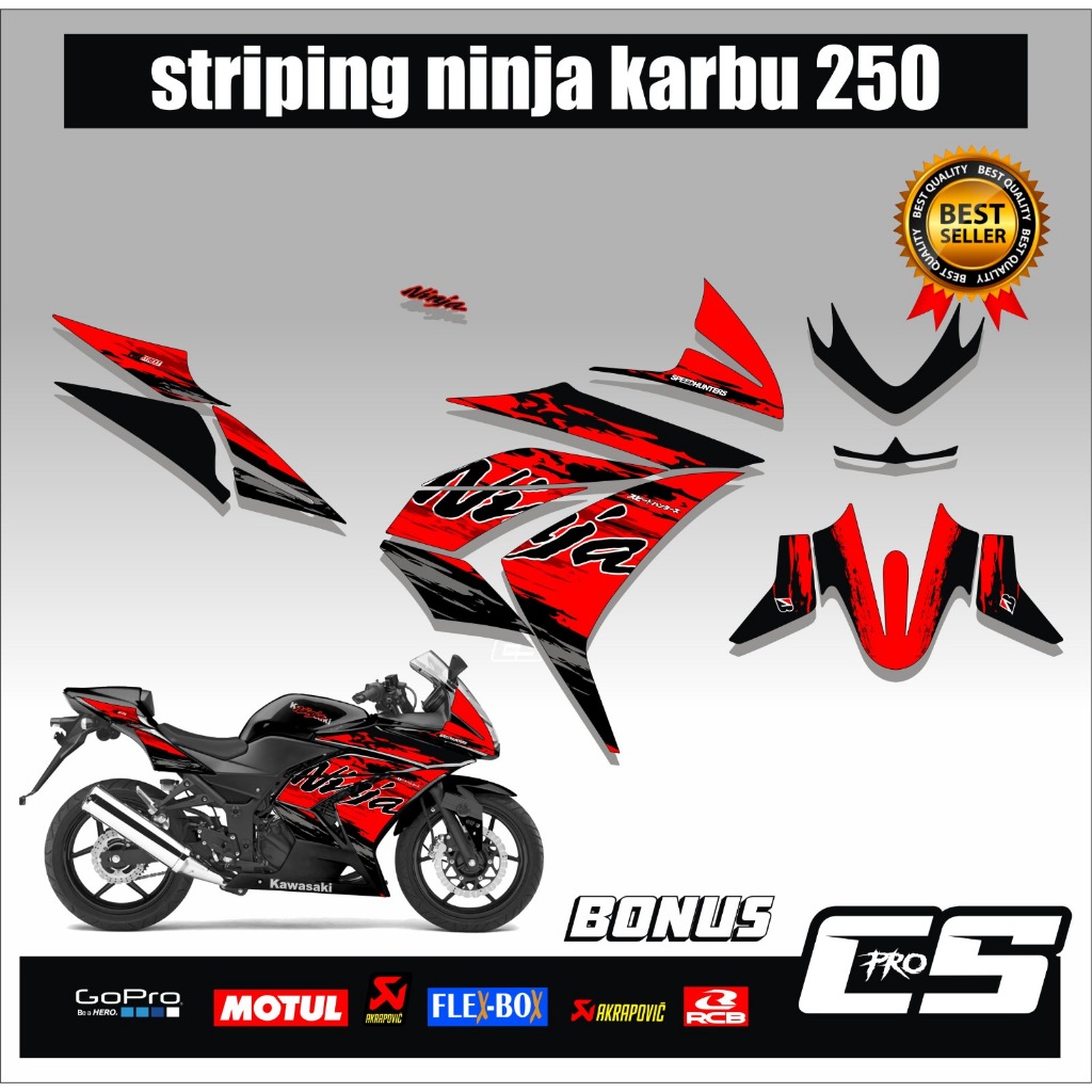 Stiker Striping Kawasaki Ninja 250 Karbu / Sticker Decal Ninja Karbu 250 / Lis Variasi Body Motor Ni