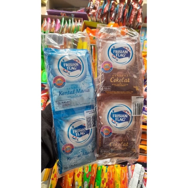 

Frisian Flag (Susu Kental Manis SKM) Renceng, Sachet Coklat, Putih