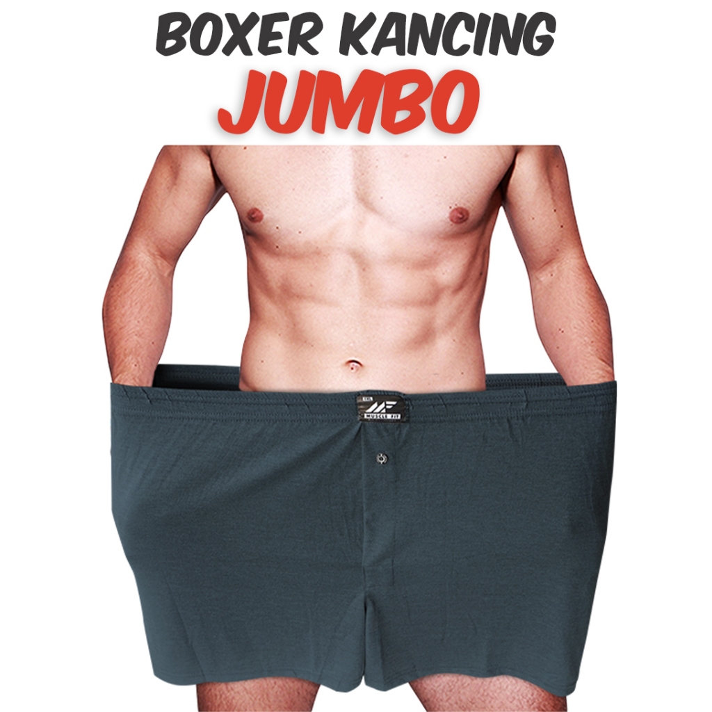 Muscle Fit Boxer Kancing JUMBO Celana Dalam Pria- 1 pcs - Abu