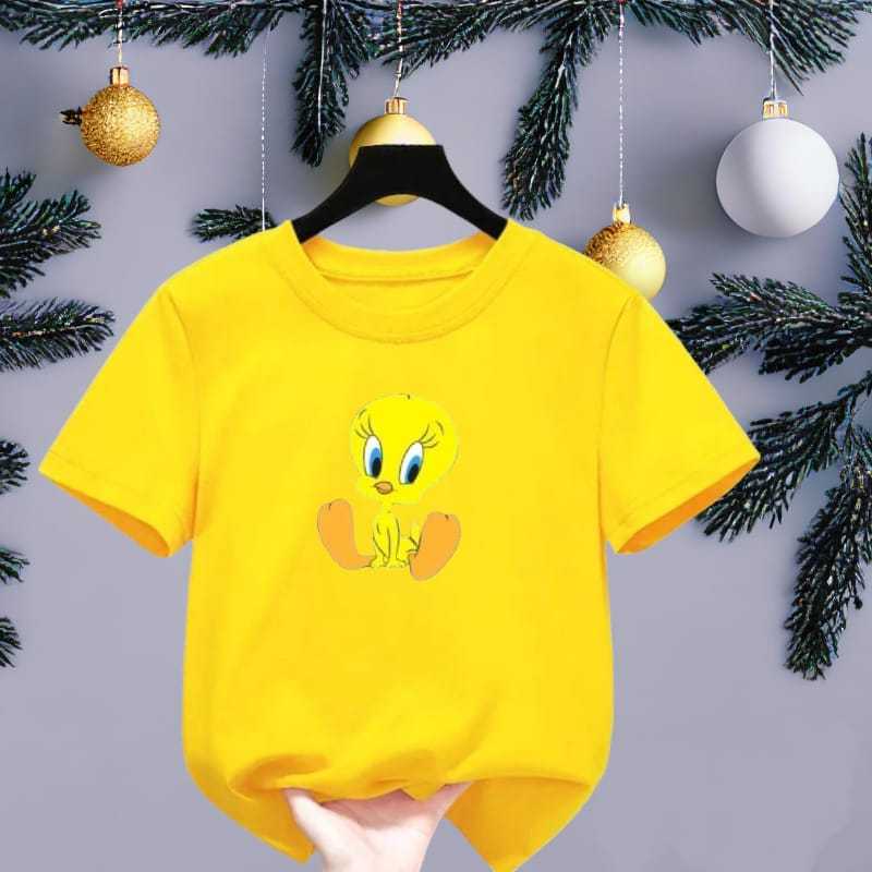 baju kaos oblong anak perempuan gambar bebek kuning usia 1-10tahun bahan halus lembut