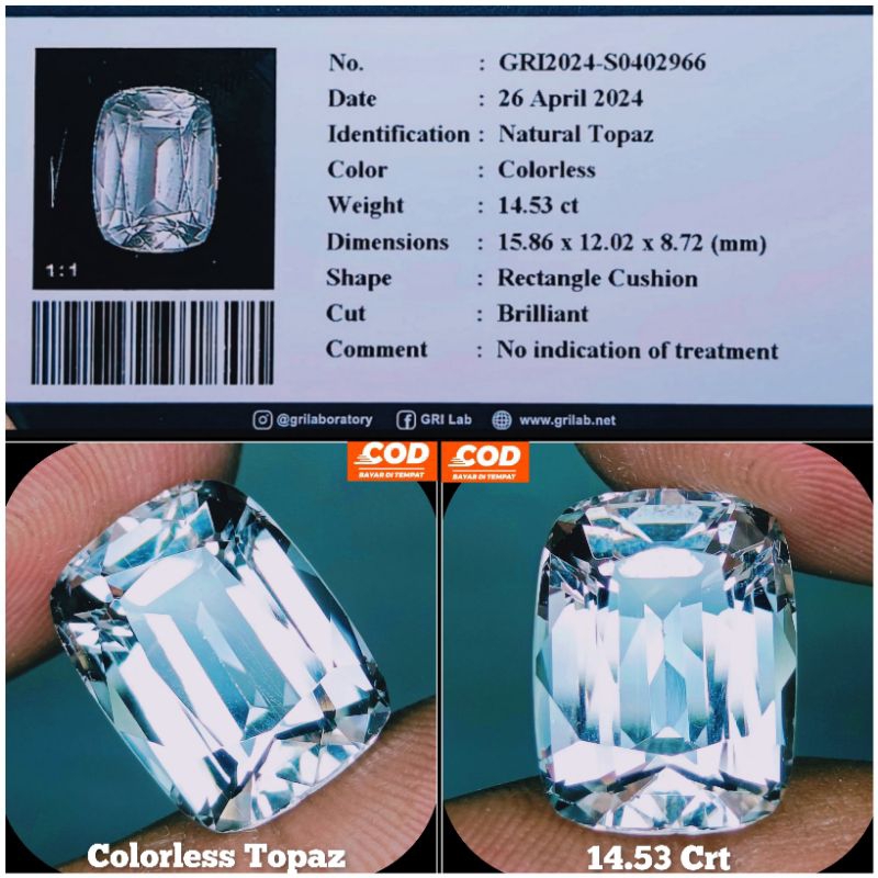 NATURAL BATU PERMATA WHITE TOPAZ BIG SIZE HQ ( FREE MEMO GRI ) G108