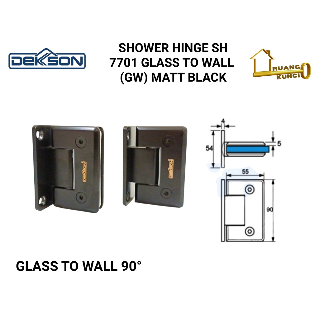 Shower Hinge Dekkson 7701 Kaca Tembok Matt Black Engsel Shower Dekson