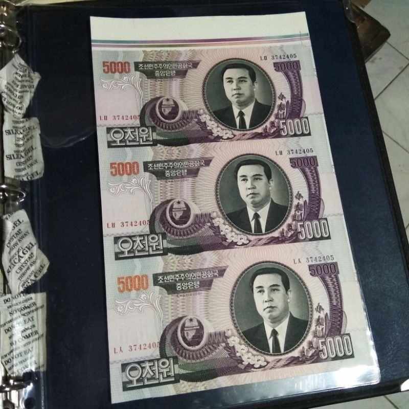 Uang Korea Utara 5000 Uncut/Bersambung X3