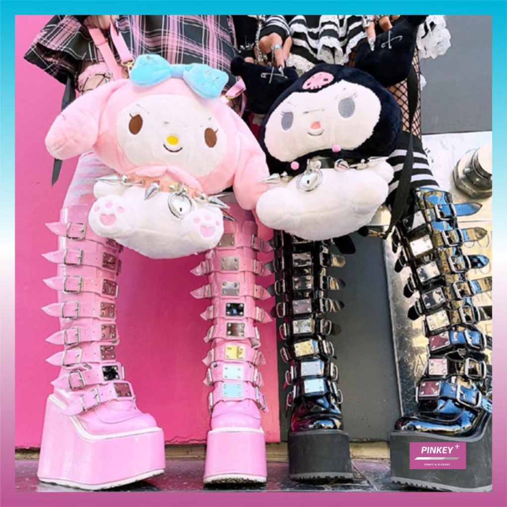 PINKEY P299 Sepatu Boots Panjang Wanita Hak Tinggi Fashion Boots Winter Overknee Leather