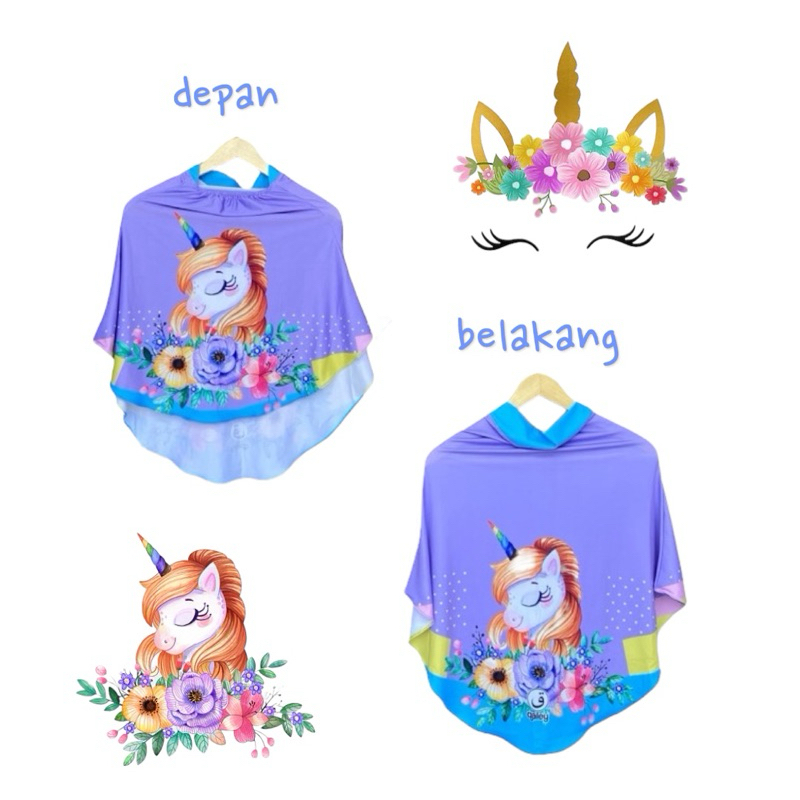 BERGO PRINTING INSTAN ANAK MOTIF UNICORN BUNGA / HIJAB INSTAN ANAK / HIJAB KARAKTER LUCU