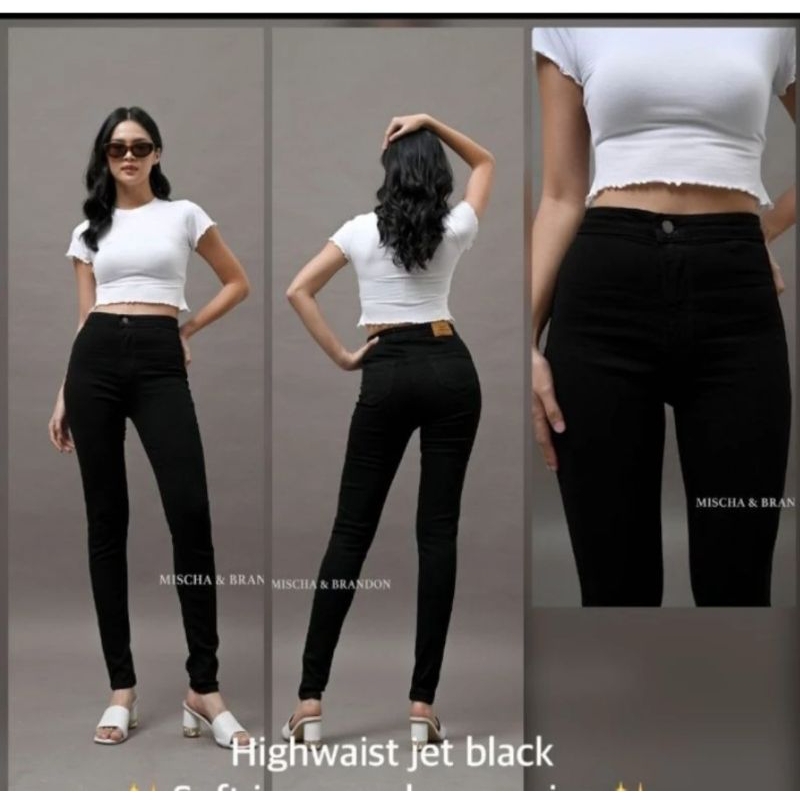 Celana mischa&brandon soft jeans highwaist hitam