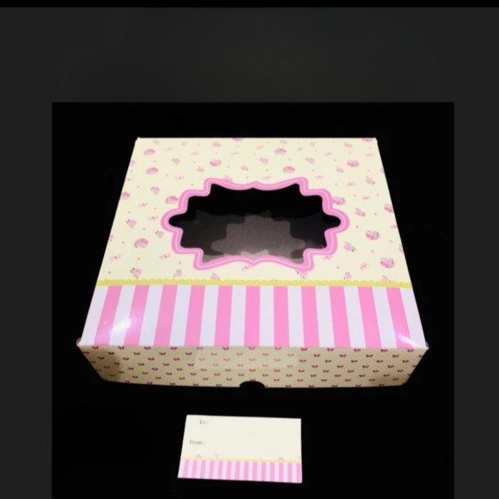 

( 5 pcs ) Box Hampers Duplex Cake Laminasi Luar Dalam Motif Shabby Kuning 22x22x5 Cm