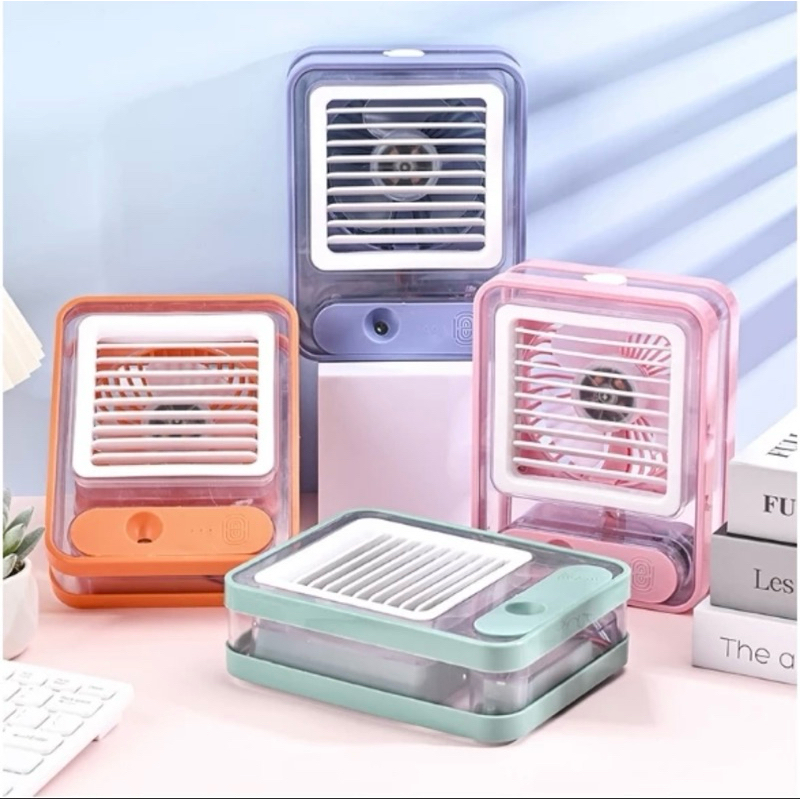 AC Mini Portable LED Fan Humidifier Air Cooler Recharging / Bisa di Cas Super Dingin