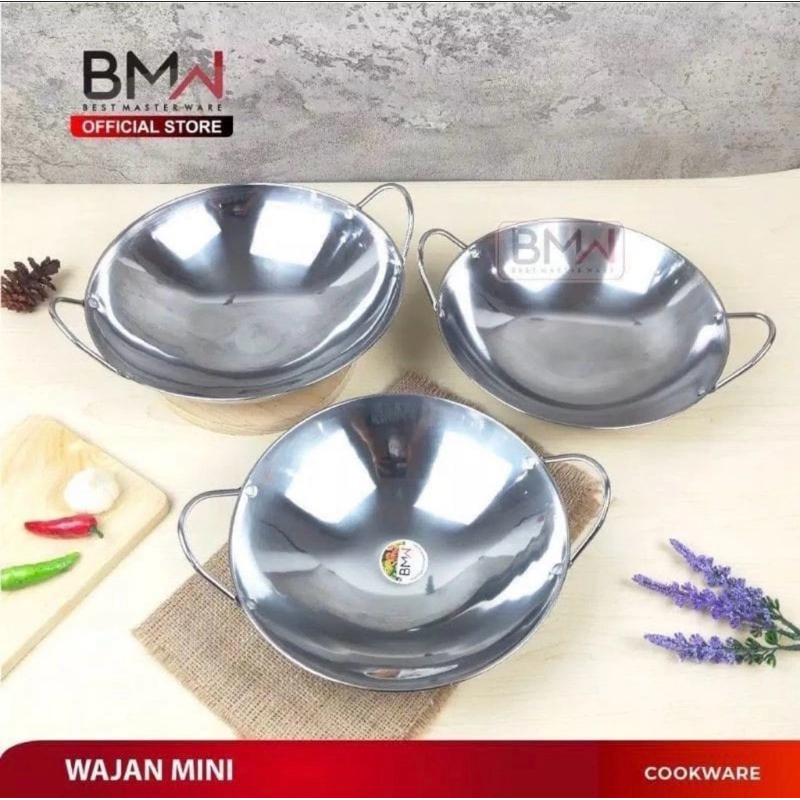 Wajan Mini Stainless steel BMW / Wajan Penggorengan Kuali Mini Wok Pan Katel Bar Stainless Steel Waj
