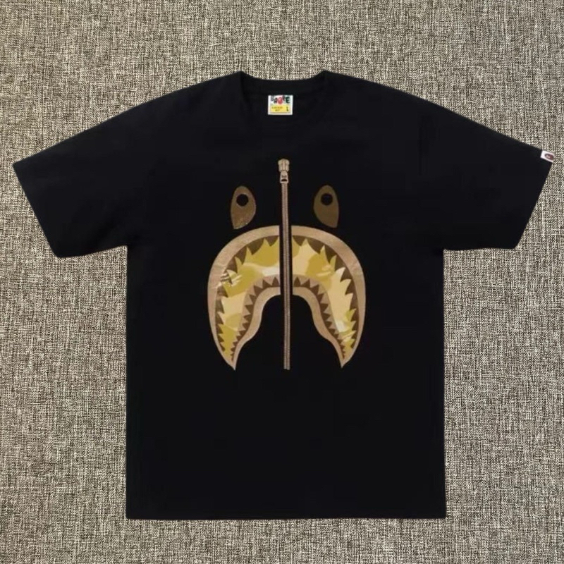 Bape Gold Yellow Shark Camo Tee Black Original