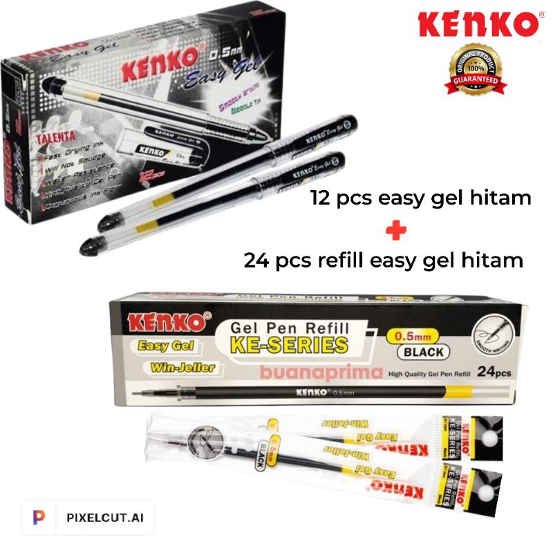 

Paket BUNDLE KENKO Pulpen Easy gel 12 pcs Plus Refill isi ulang Easy Gel 24 pcs 0.5mm BLACK