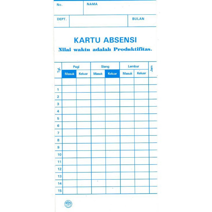 

Kejutan Istimewa KARTU ABSENSI WARNA ISI 1 LEMBAR