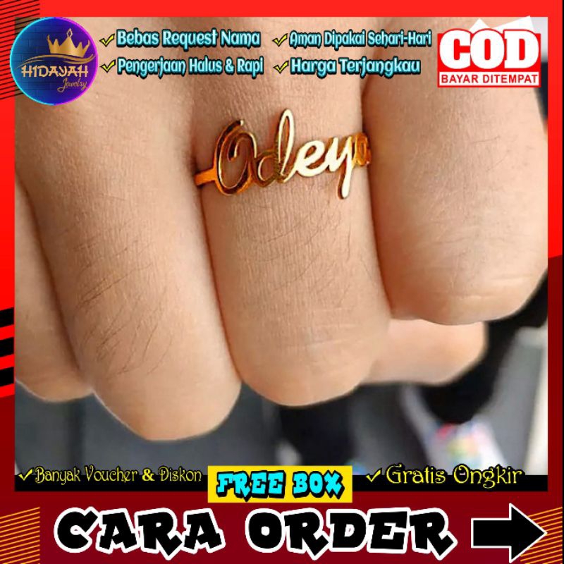 Cincin Custom Nama Lapis Emas Anak dan Dewasa Cincin Inisial Lapis Emas Terbaru / Bebas Request Nama