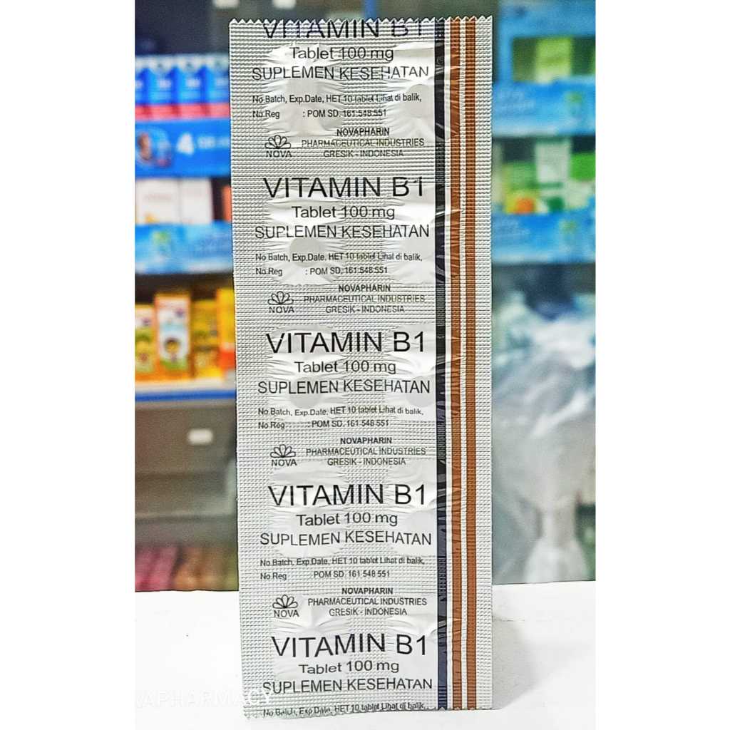 Vitamin B1 100MG NOVAPHARIN 𝟏 𝐒𝐓𝐑𝐈𝐏 𝐈𝐒𝐈 𝟏𝟎 𝐓𝐀𝐁𝐋𝐄𝐓 - Menjaga Sistem Fungsi Otot dan Saraf