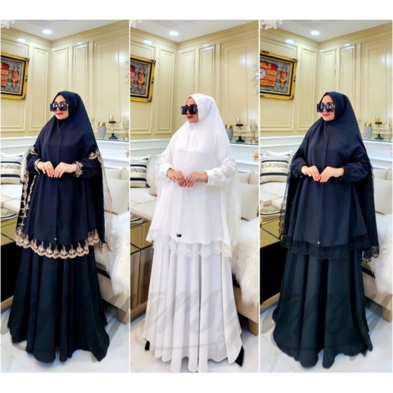 Ajwa set syari by Arsy Gamis umroh ready gamis syar'i hitam gamis syar'i putih gamis haji