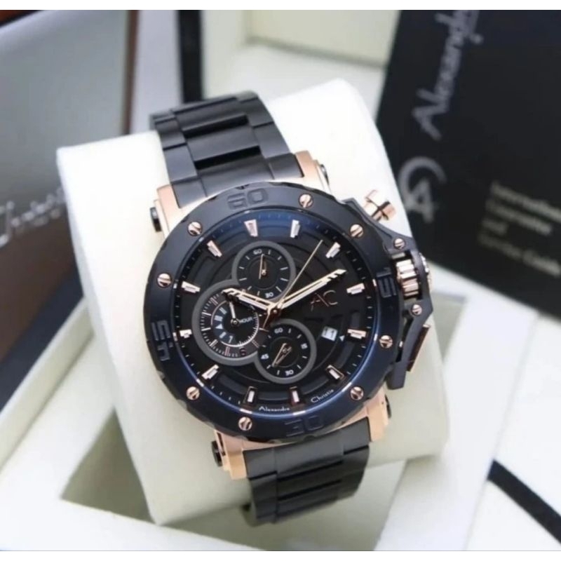 Jam Tangan Pria 45mm Original Alexandre Christie AC9205BC Rantai