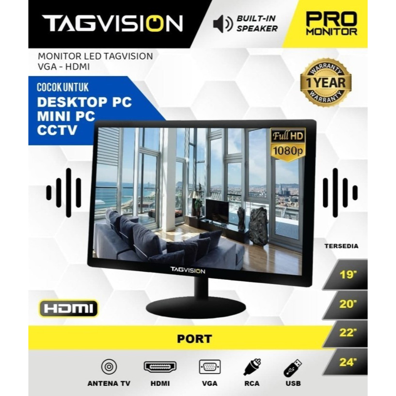 LED Monitor 22 inch LED TAGvision PC CCTV TV support HDMI + VGA