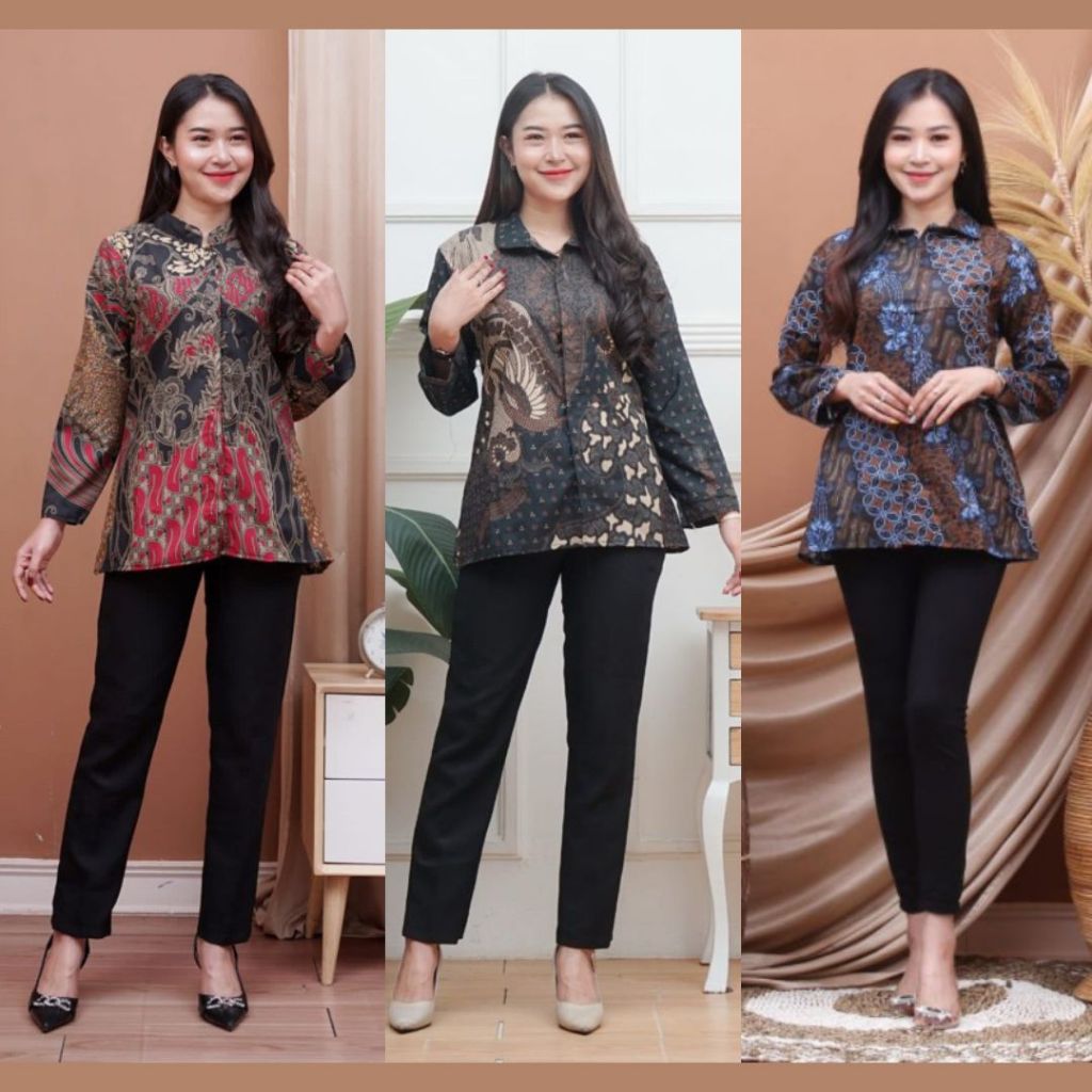 BAJU ATASAN BLOUSE BATIK WANITA / ATASAN BLUS BATIK WANITA KERJA KANTOR / BATIK KERJA SIZE M L XL XX