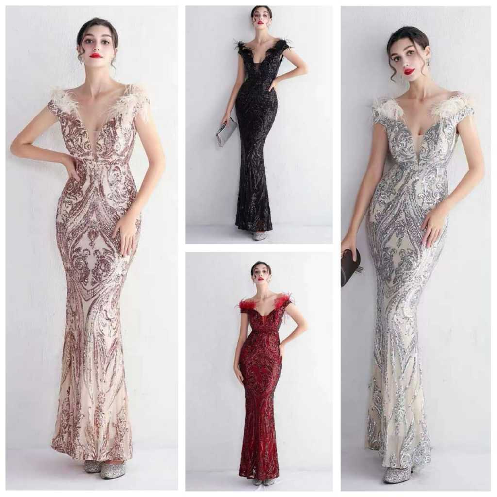 Gaun pesta gold hitam silver merah maroon gaun pesta dress gatsby baju singer penyanyi fio03