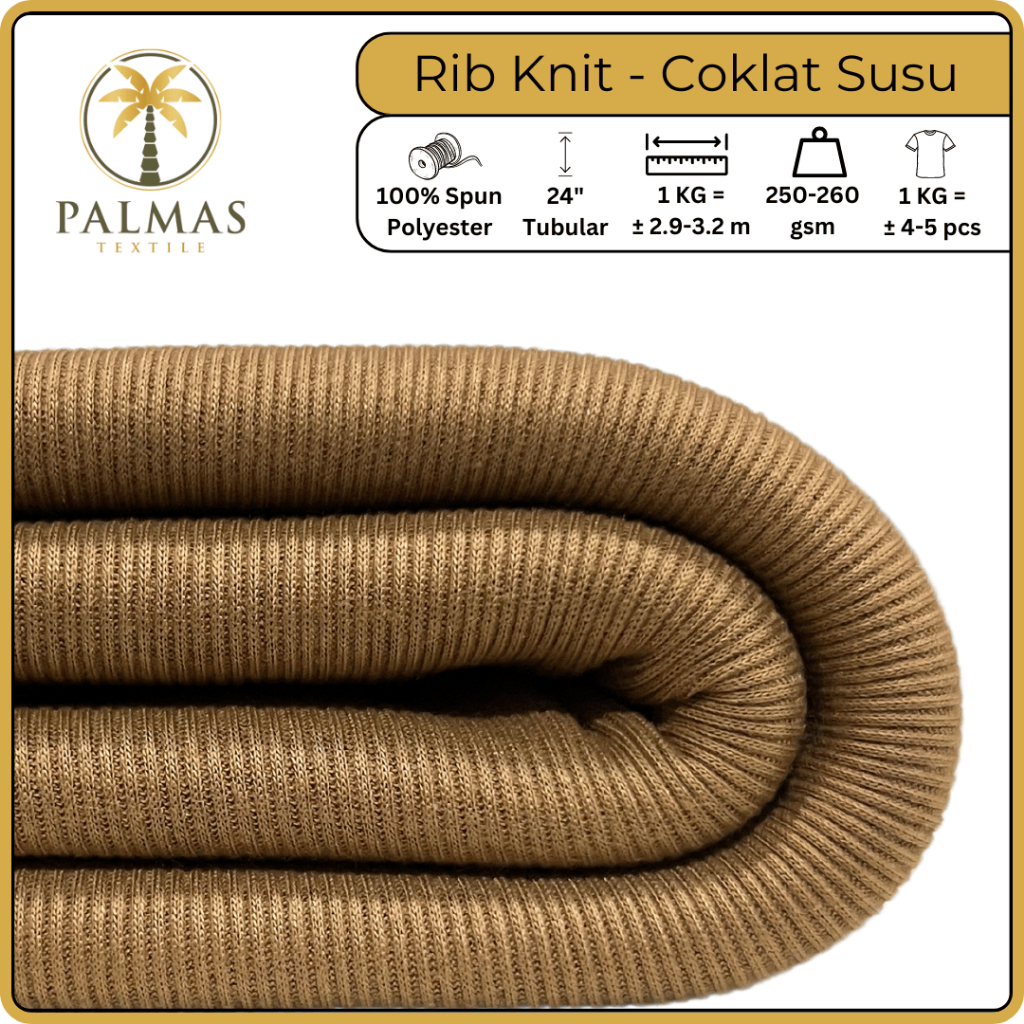 Kain Rib Knit - Coklat Susu (Bahan Kaos)