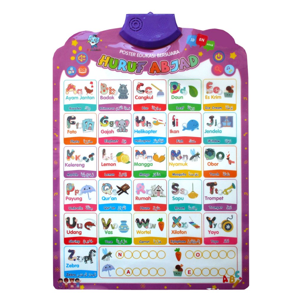 Poster Edukasi Suara Huruf Abjad (GRATIS Bonus Baterai + Spidol wipe-clean)