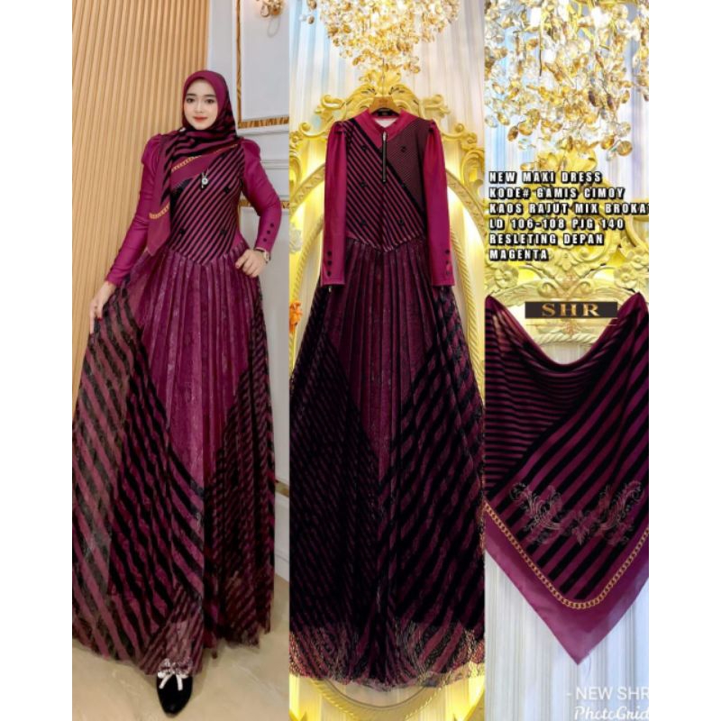 SHR CIMOY  Baju Dress Set Hijab Gamis Maxi Muslimah Cimoy Dress By Shr. TZY Olshop