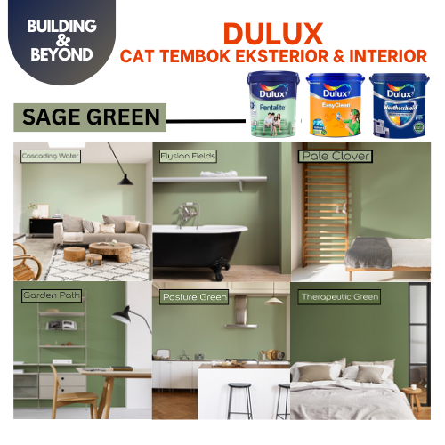 CAT TEMBOK SAGE GREEN HIJAU DULUX PENTALITE EASYCLEAN WEATHERSHIELD INTERIOR & EKSTERIOR
