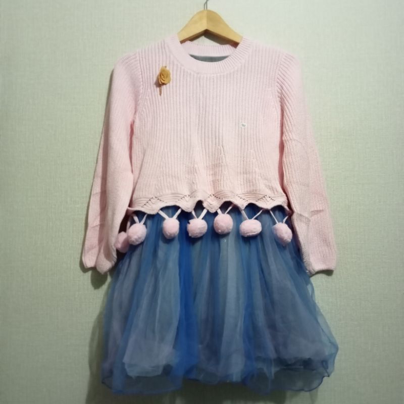 Import - Dress/Tunik Rajut Tutu Pompom Junior Size 160
