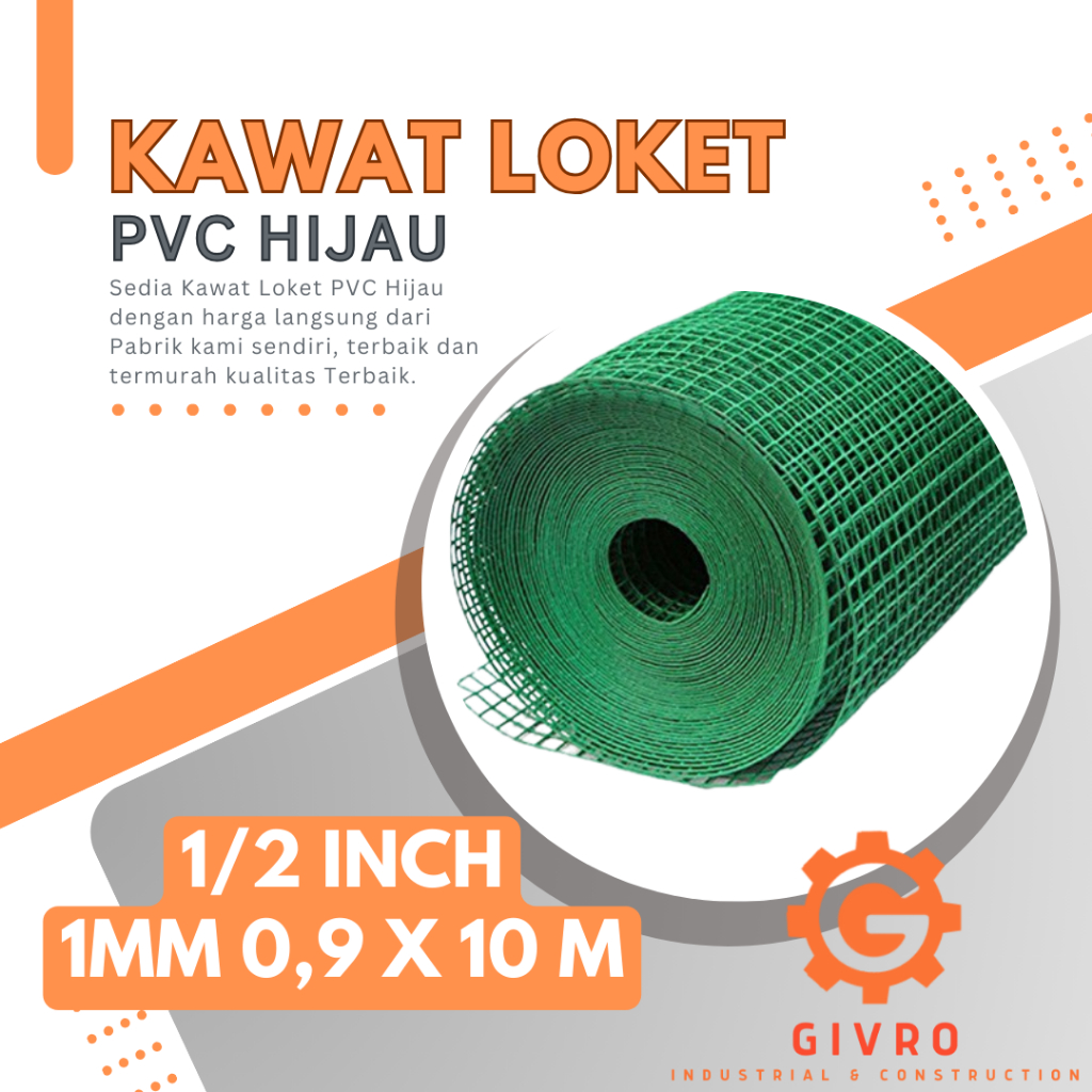 Kawat Loket PVC Hijau 1/2 Inch | Kawat Loket 1 MM 0,9 x 10 mm | Kawat Loket Kandang