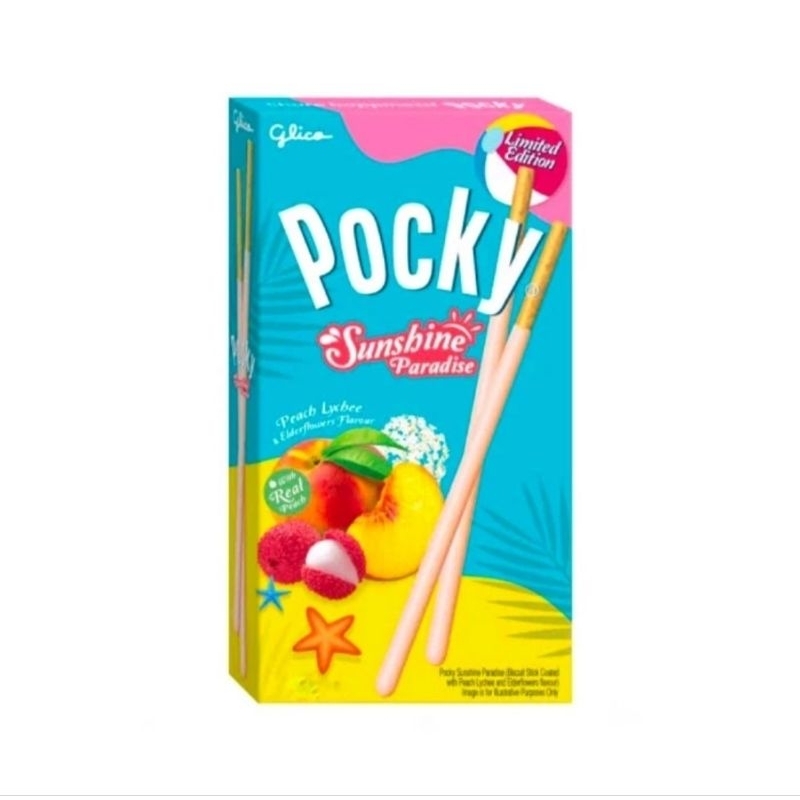 

Pocky Summer Paradise Peach Lychee and Elderflowers 29gr Limited Edition