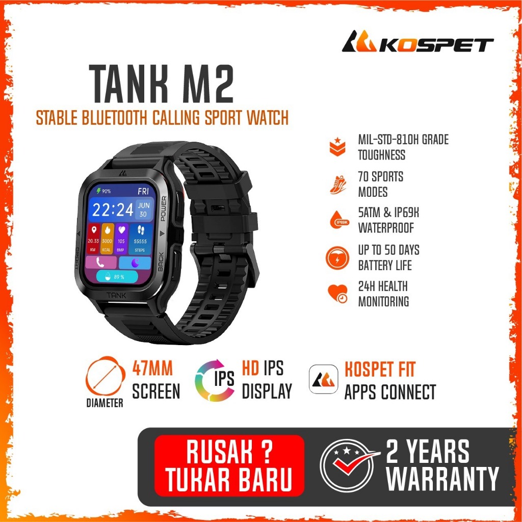 Kospet Tank M2 Rugged Smartwatch Amoled SPO2 Jam Tangan Pria