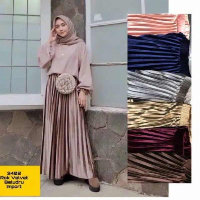 Rok Plisket Bludru Velvet / Rok Panjang Plisket Bludru / Rok Bludru Velvet / Rok Premium
