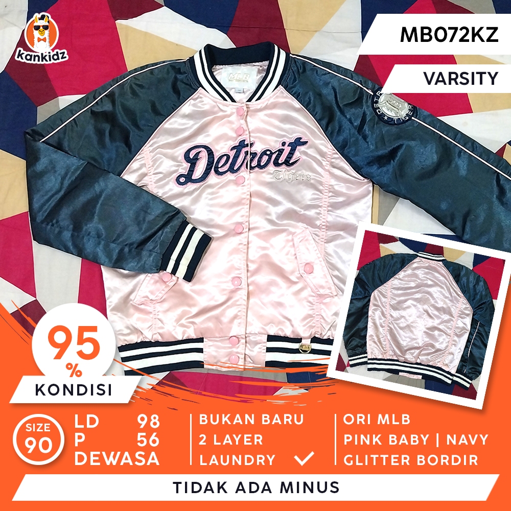 SIAP PAKAI | Jaket Varsity Wanita MLB Detroit Tigers | Pink Baby Navy Size 90