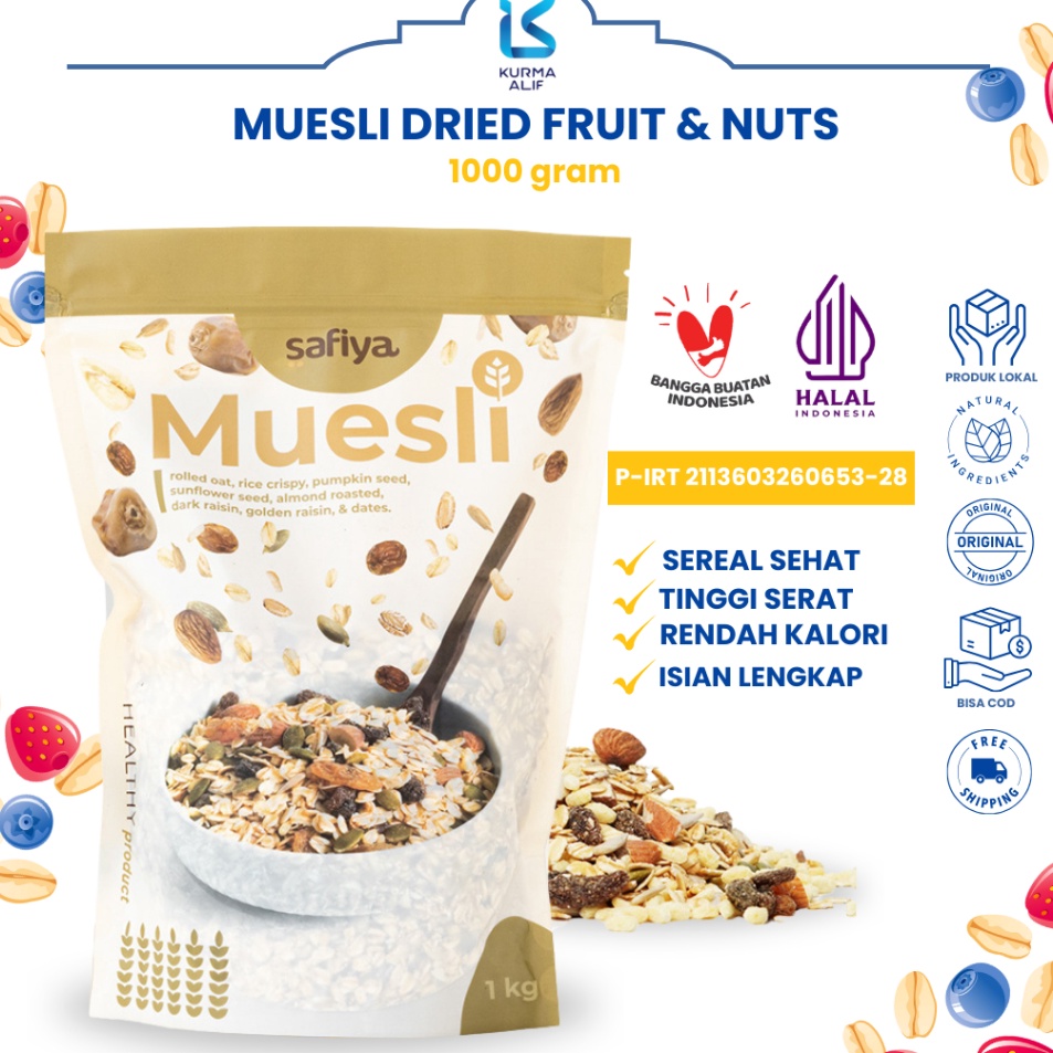 

Pro Seller Muesli Safiya 1 Kg Oatmeal Dried Fruit Almond Mete Sereal Diet Sehat