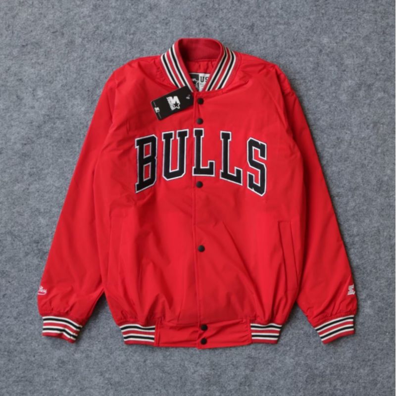 VARSITY JACKET BASEBALL NBA CHICAGO BULLS MERAH BIG LOGO FULL BORDIR MIRROR