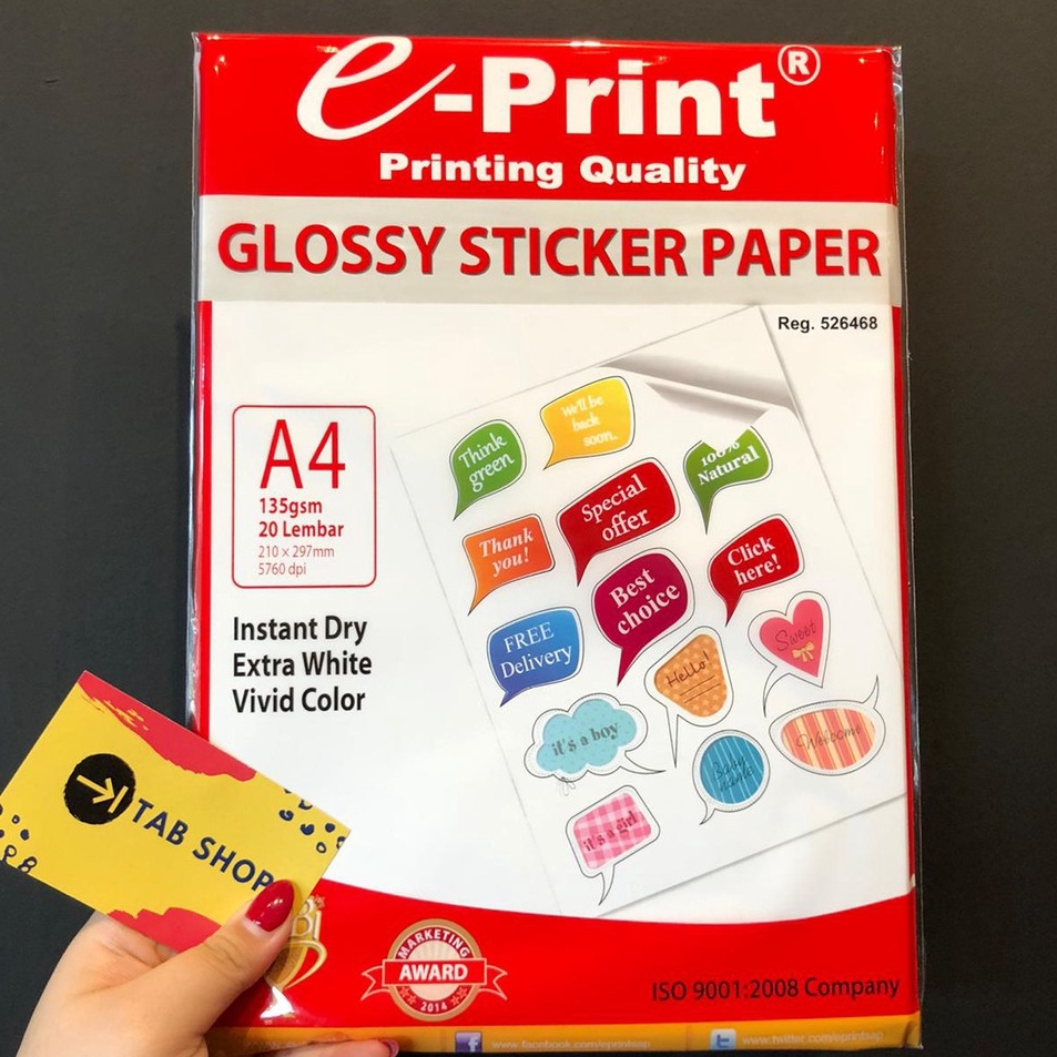 

Kejar Obral TAB SHOP EPRINT GLOSSY STICKER PHOTO PAPER A4 135 GSM 2 SHEETS EPRINT KERTAS STIKER MENGKILAP A4 135 GSM