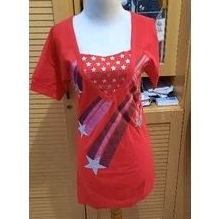 baju kaos merah bintang2 katun kaos uk L
