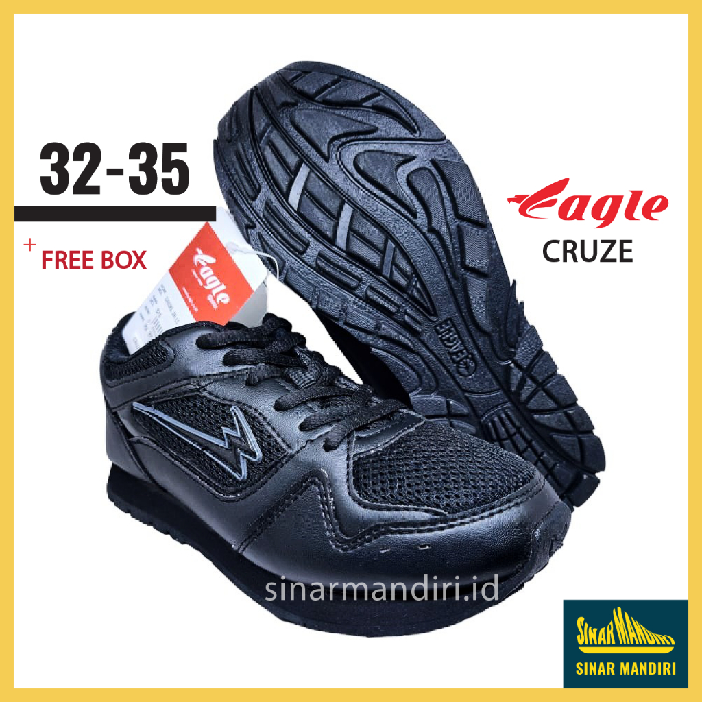 Sepatu Sekolah Anak Eagle Cruze Hitam 32-35 Unisex Laki-Perempuan Keren Original Awet Realpict