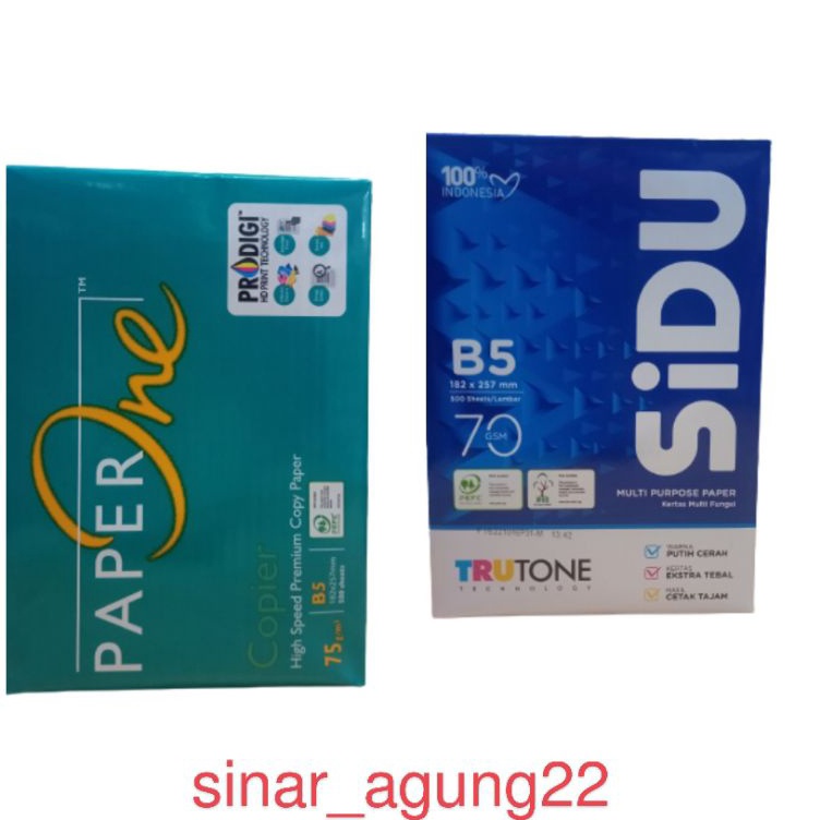 

Grosir Diskon kertas hvs SIDU PAPERONE B5 7g75g 1Rim