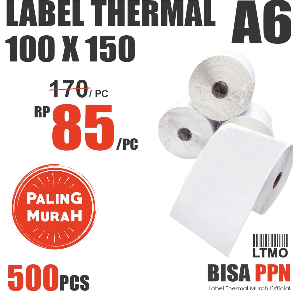 

Importir Resmi Label Barcode MURAH 1 x 15 A6 kertas stiker thermal 5 pcs