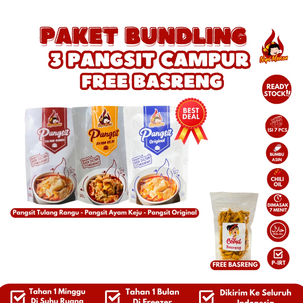 

Belanja Hore EXCLUSIVE Paket Bundling 3 Pangsit Nyai Mercon Free Basreng