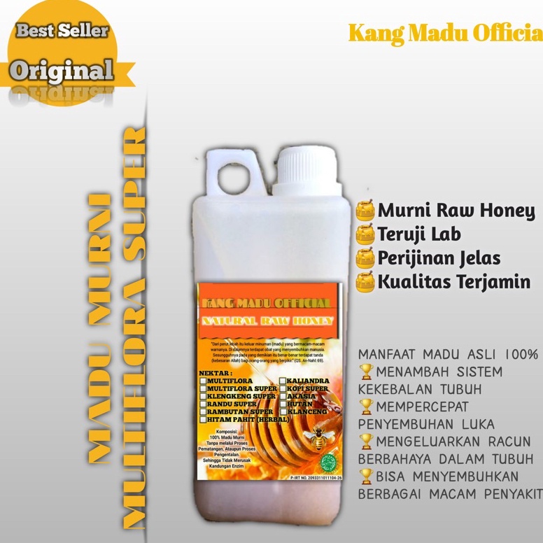 

Prioritas MADU ASLI MURNI MULTIFLORA SUPER PURE MADU RAW HONEY 1 1kg Herbal Premium
