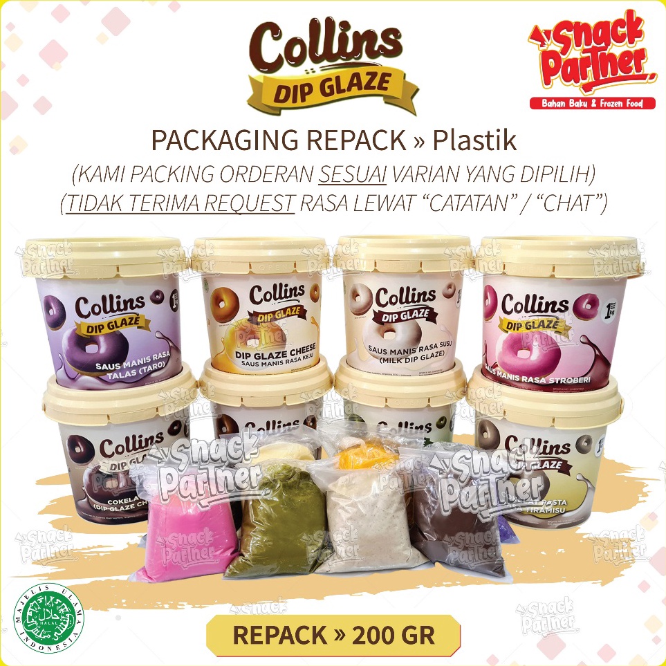 

Tren Baru COLLINS DIP GLAZE Repack 2 GR Topping Selai Donat Kue Aneka Rasa Chocolate Coklat Choco Crunchy Strawberry Stroberi Milk Susu Green Tea Teh Hijau Tiramisu Taro Talas Cappucino Kapucino Cheese Keju