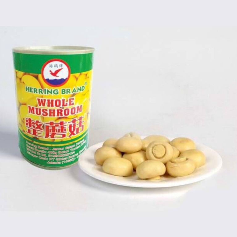 

Ready Stock w2fit Jamur Kancing HERRING BRAND Whole Mushroom Dalam Kaleng 4Gr