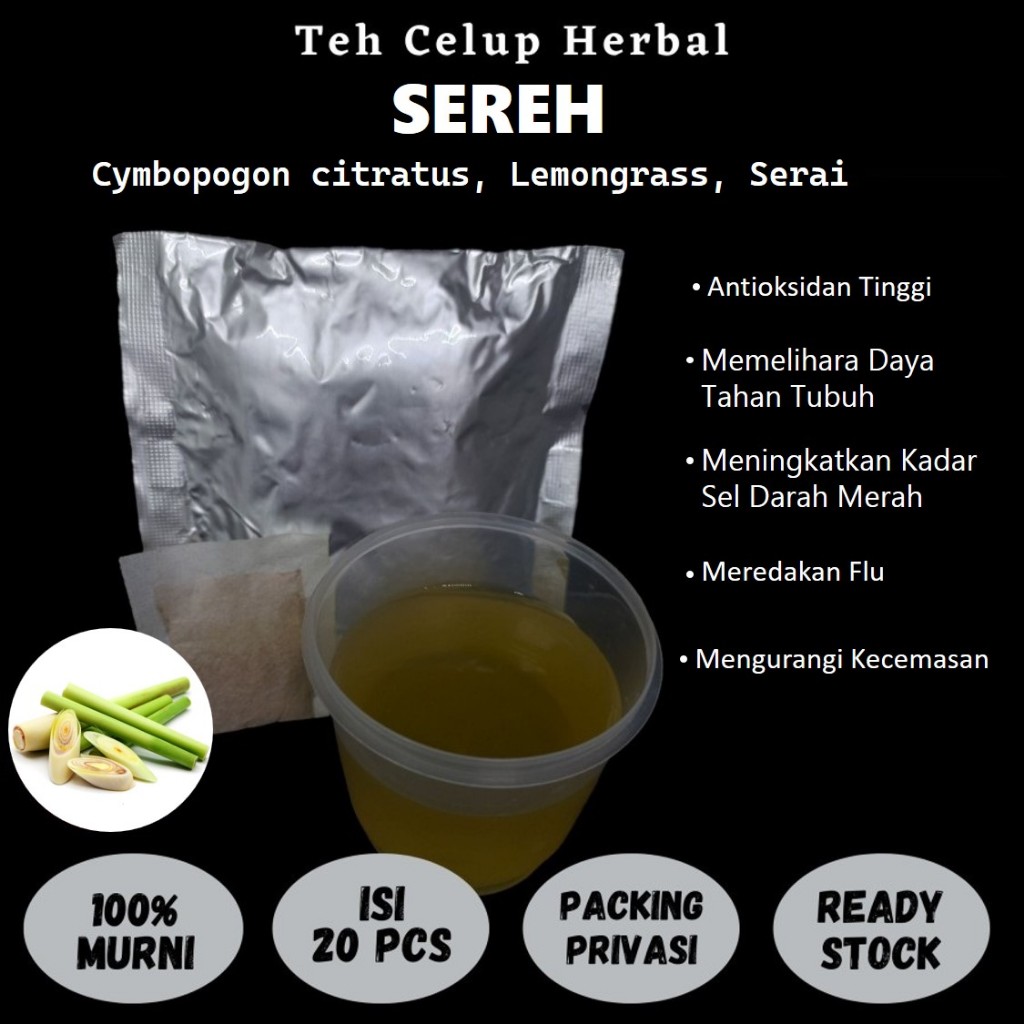

Teh Celup Herbal SEREH SERAI Antioksidan Kecemasan Daya Tahan Tubuh